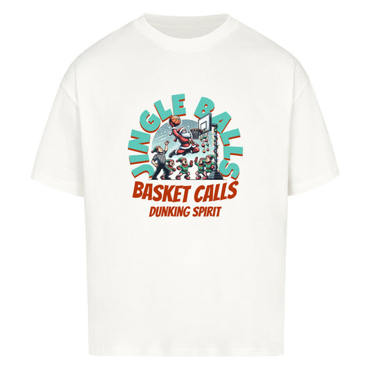 Basketball Weihnachten Oversized T-Shirt Weiß Jingle Balls Basket Calls 100% Baumwolle