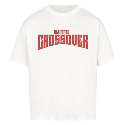 Weißes Oversized Basketball T-Shirt mit dem roten Print „ULTIMATE CROSSOVER“ in einer dominanten, gebogenen Schriftart. Aus 100% Baumwolle.