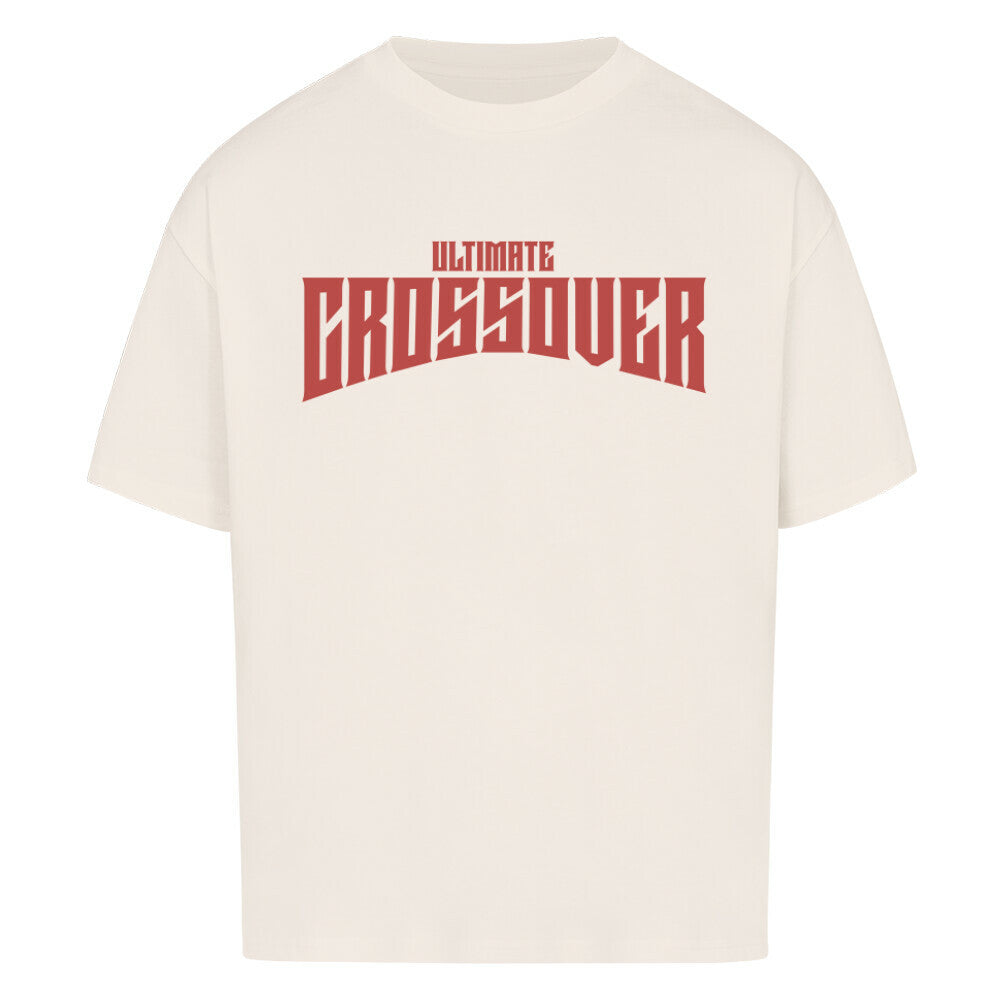 Natural Raw Oversized Basketball T-Shirt mit dem roten Print „ULTIMATE CROSSOVER“ in einer dominanten, gebogenen Schriftart. Aus 100% Baumwolle.