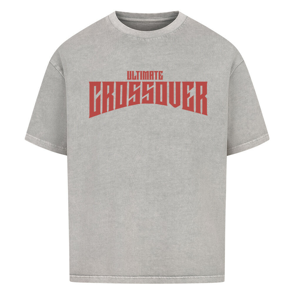 Washed Grey Oversized Basketball T-Shirt mit dem roten Print „ULTIMATE CROSSOVER“ in einer dominanten, gebogenen Schriftart. Aus 100% Baumwolle.