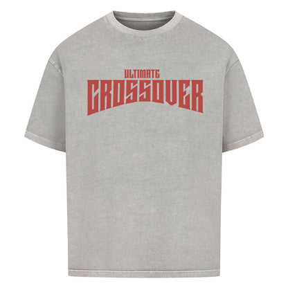 Washed Grey Oversized Basketball T-Shirt mit dem roten Print „ULTIMATE CROSSOVER“ in einer dominanten, gebogenen Schriftart. Aus 100% Baumwolle.
