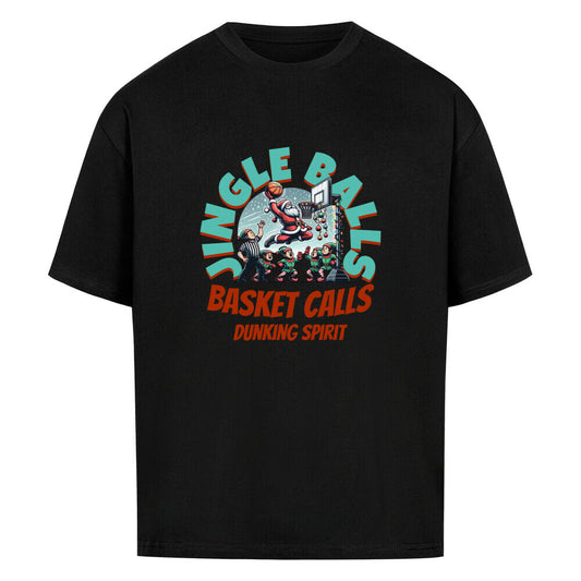 Basketball Weihnachten Oversized T-Shirt Schwarz Jingle Balls Basket Calls 100% Baumwolle