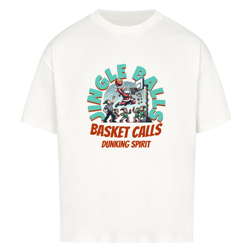 Basketball Weihnachten Oversized T-Shirt Weiß Jingle Balls Basket Calls 100% Baumwolle