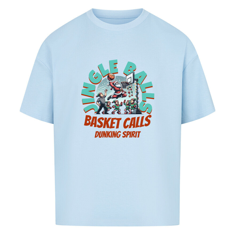 Basketball Weihnachten Oversized T-Shirt Babyblau Jingle Balls Basket Calls 100% Baumwolle