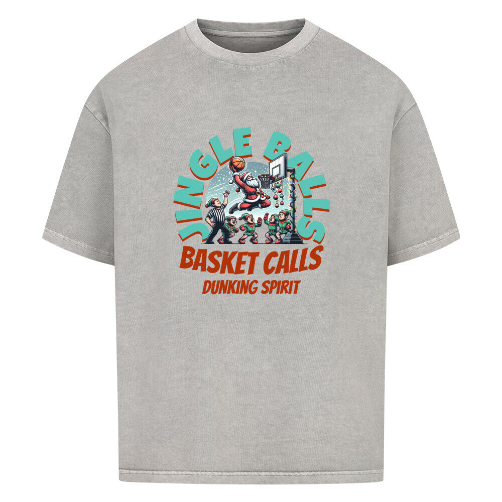 Basketball Weihnachten Oversized T-Shirt Washed Grey Jingle Balls Basket Calls 100% Baumwolle