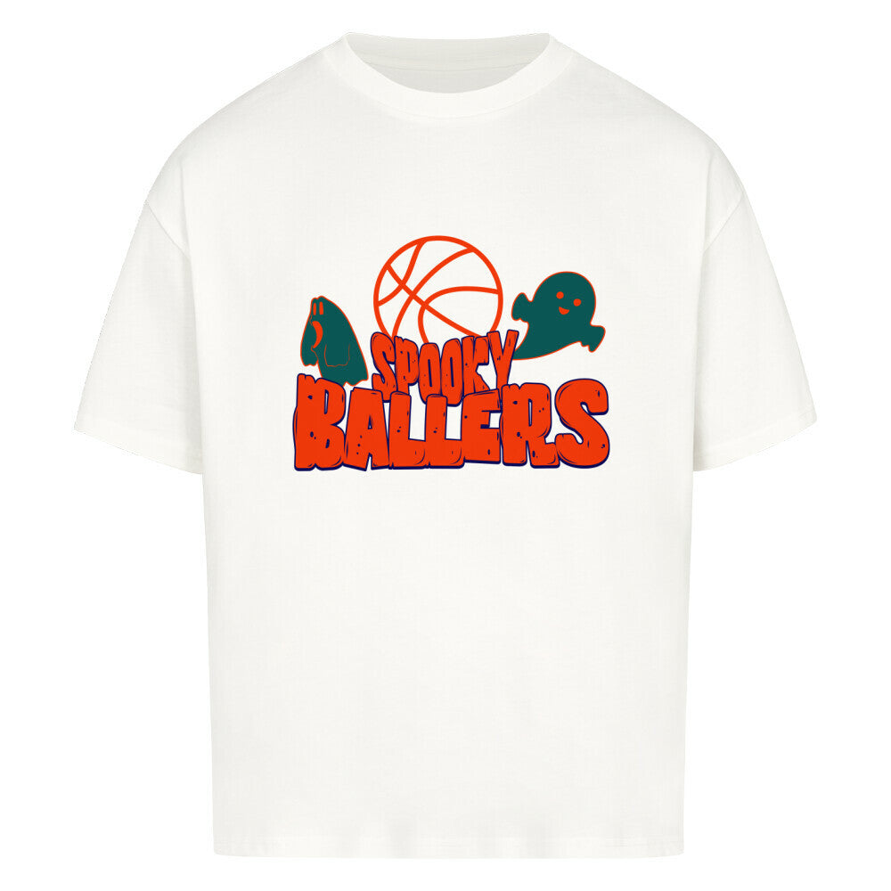 Oversized Basketball Halloween T-Shirt Weiß Spooky Ballers 100% Baumwolle
