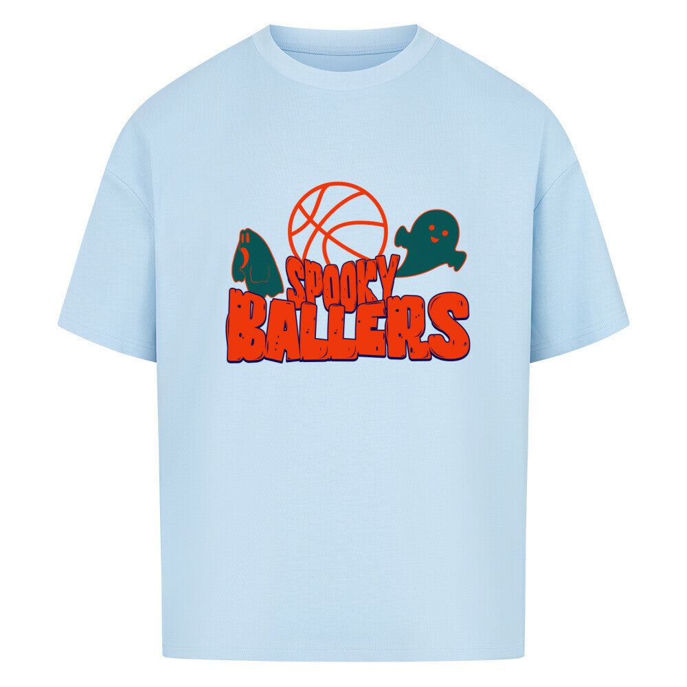 Oversized Basketball Halloween T-Shirt Babyblau Spooky Ballers 100% Baumwolle