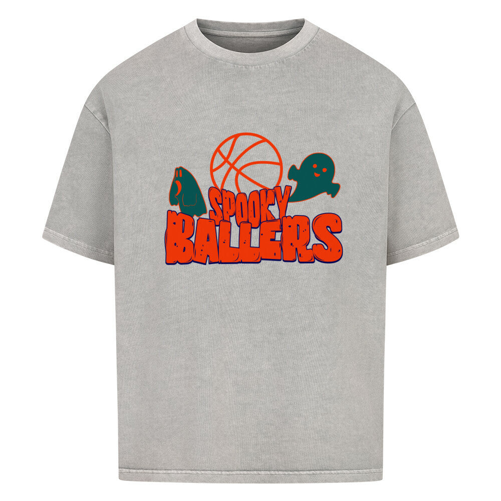 Oversized Basketball Halloween T-Shirt Washed Grau Spooky Ballers 100% Baumwolle