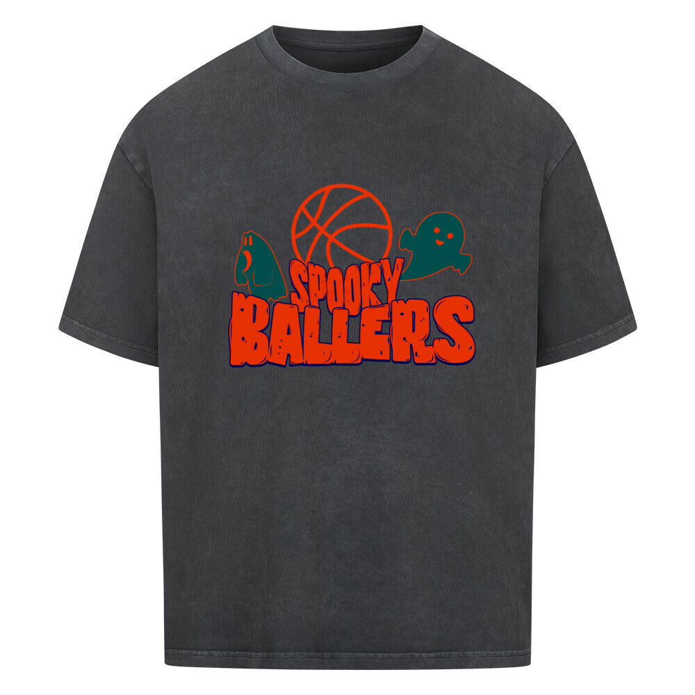 Oversized Basketball Halloween T-Shirt Washed Schwarz Spooky Ballers 100% Baumwolle