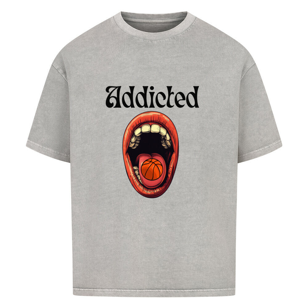 Oversized Addicted to Basketball T-Shirt Washed Grau 100% Baumwolle