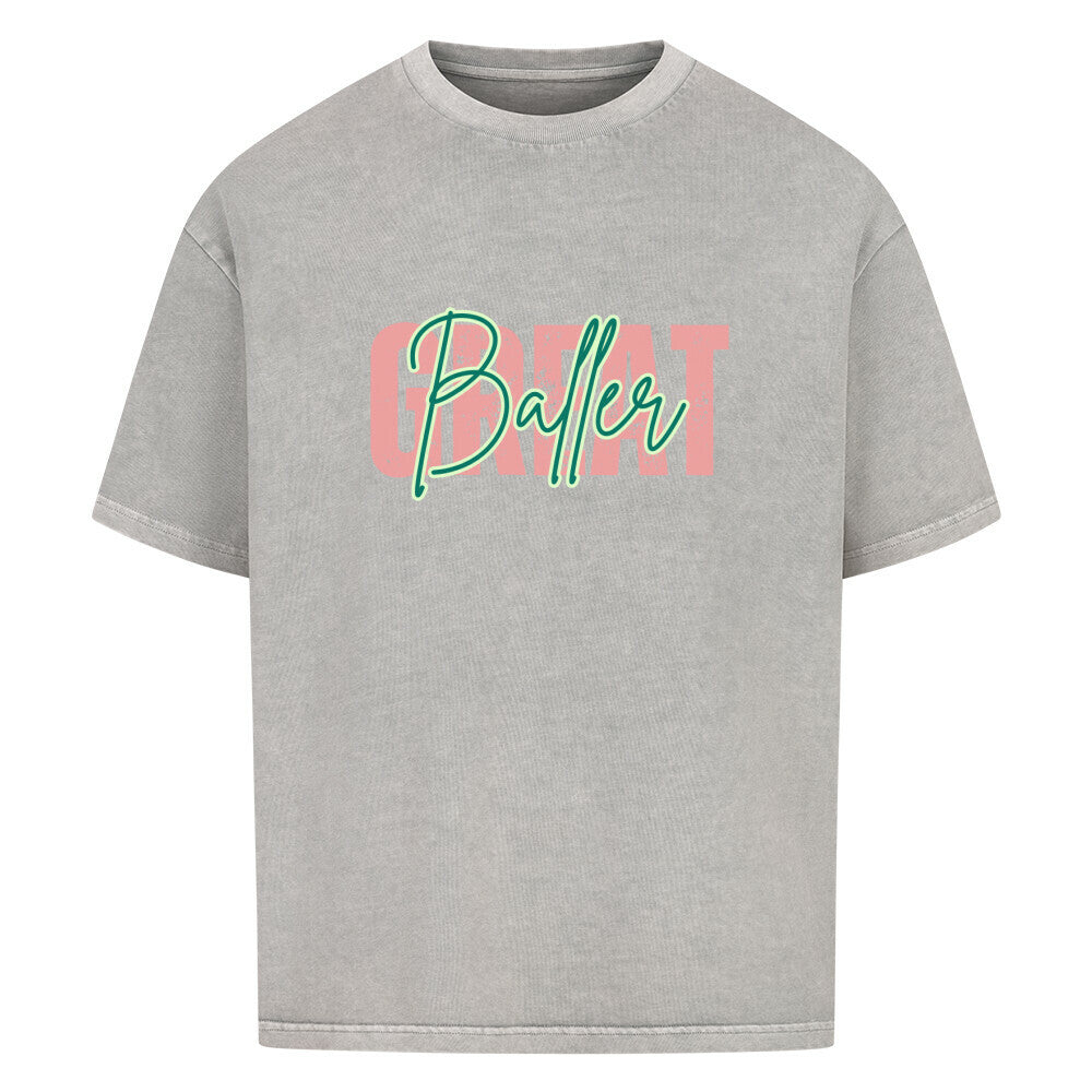 Oversized Basketball T-Shirt Washed Grau Great Baller 100% Baumwolle
