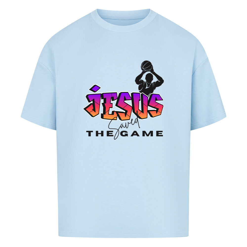 Oversized Basketball T-Shirt Jesus saved the Game Babyblau 100% Baumwolle