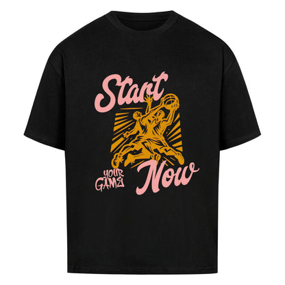 Oversized Basketball T-Shirt Schwarz Start Your Game Now 100% Premium Baumwolle 240 GSM