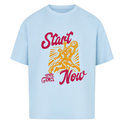 Oversized Basketball T-Shirt Start Your Game Now Babyblau 100% Premium Baumwolle 240 GSM