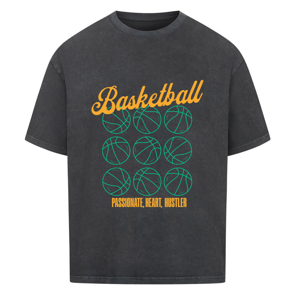 Oversized Basketball T-Shirt Basketball Washed Schwarz 100% Baumwolle