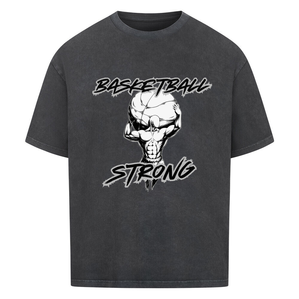 Oversized T-Shirt Basketball Strong Washed Schwarz 100% Baumwolle