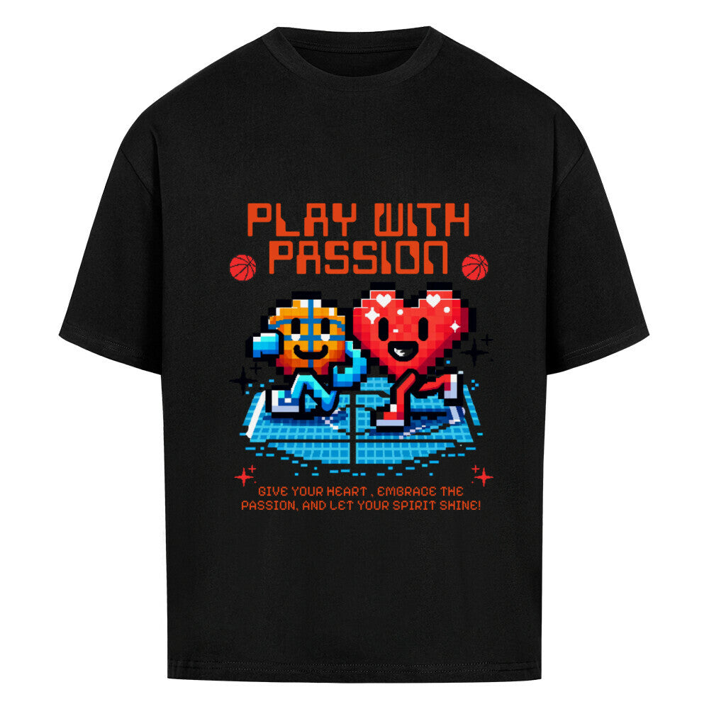Oversized Basketball T-Shirt Play With Passion Schwarz 100% Baumwolle