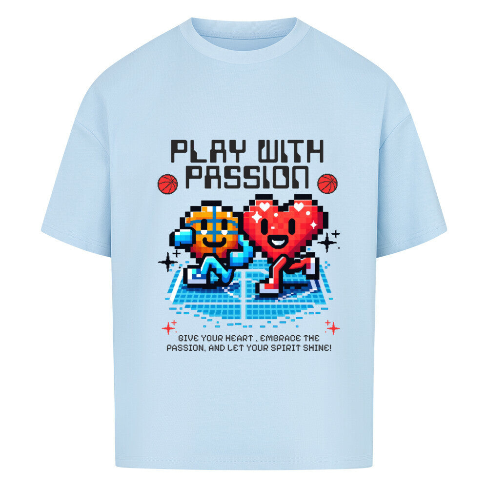Oversized Basketball T-Shirt Play With Passion Babyblau 100% Baumwolle