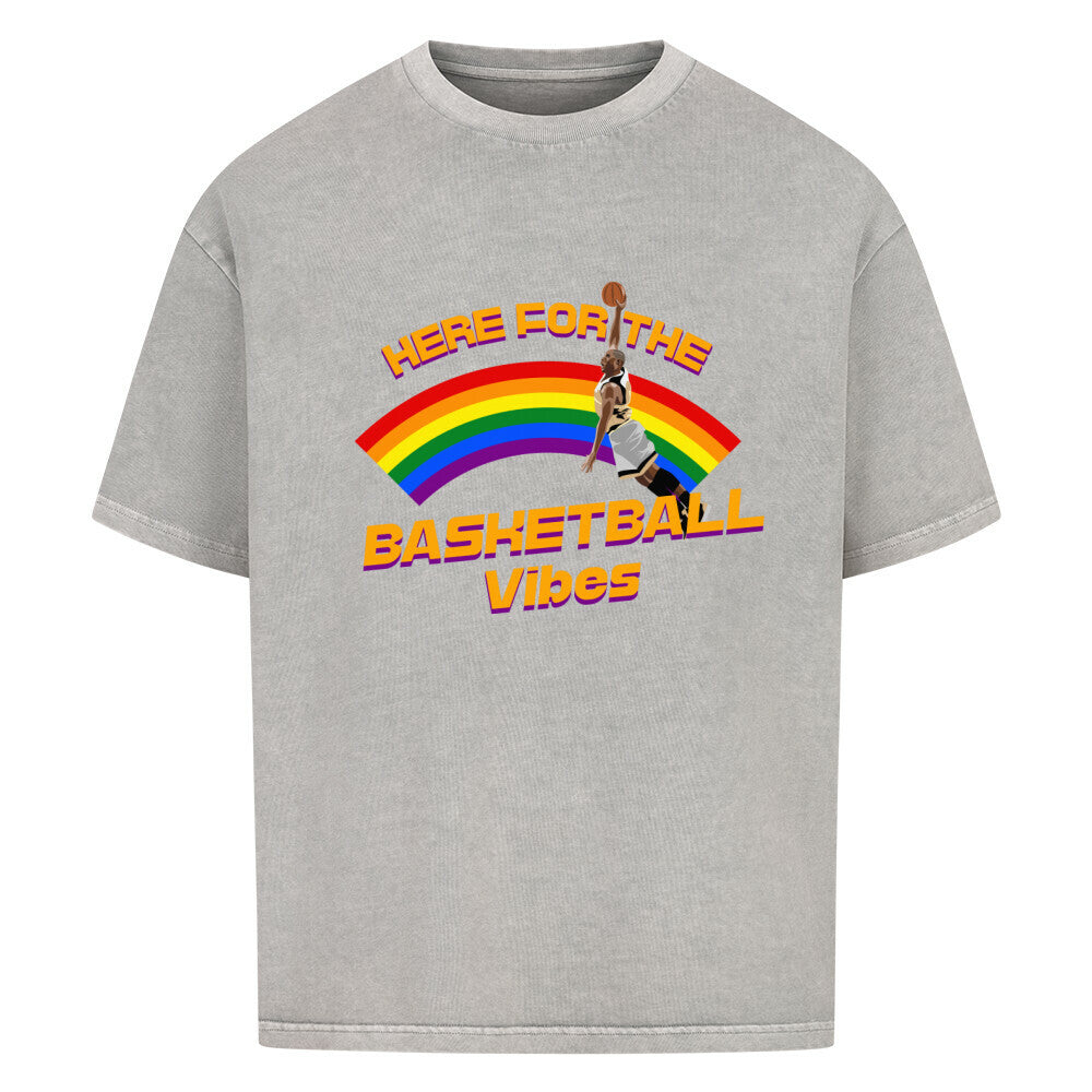 Oversized Basketball T-Shirt Here for the Vibes Washed Grau 100% Baumwolle