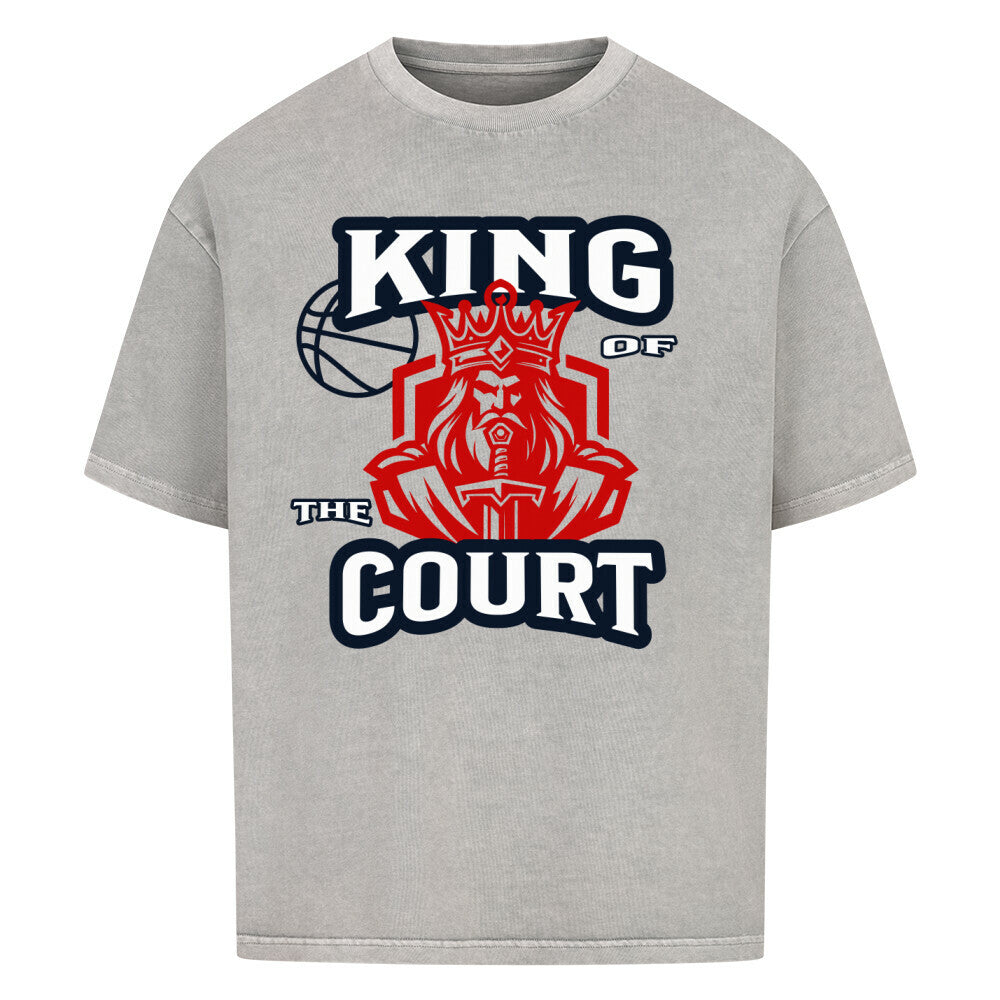 Oversized Basketball T-Shirt King of the Court Washed Grau 100% Baumwolle