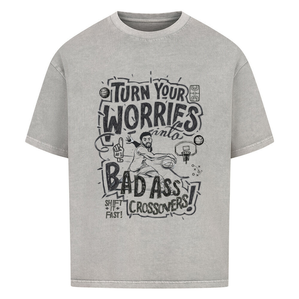 Badass Crossover Oversized Basketball T-Shirt Washed Grau 100% Baumwolle