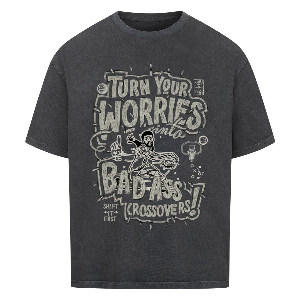 Badass Crossover Oversized Basketball T-Shirt Washed Schwarz 100% Baumwolle