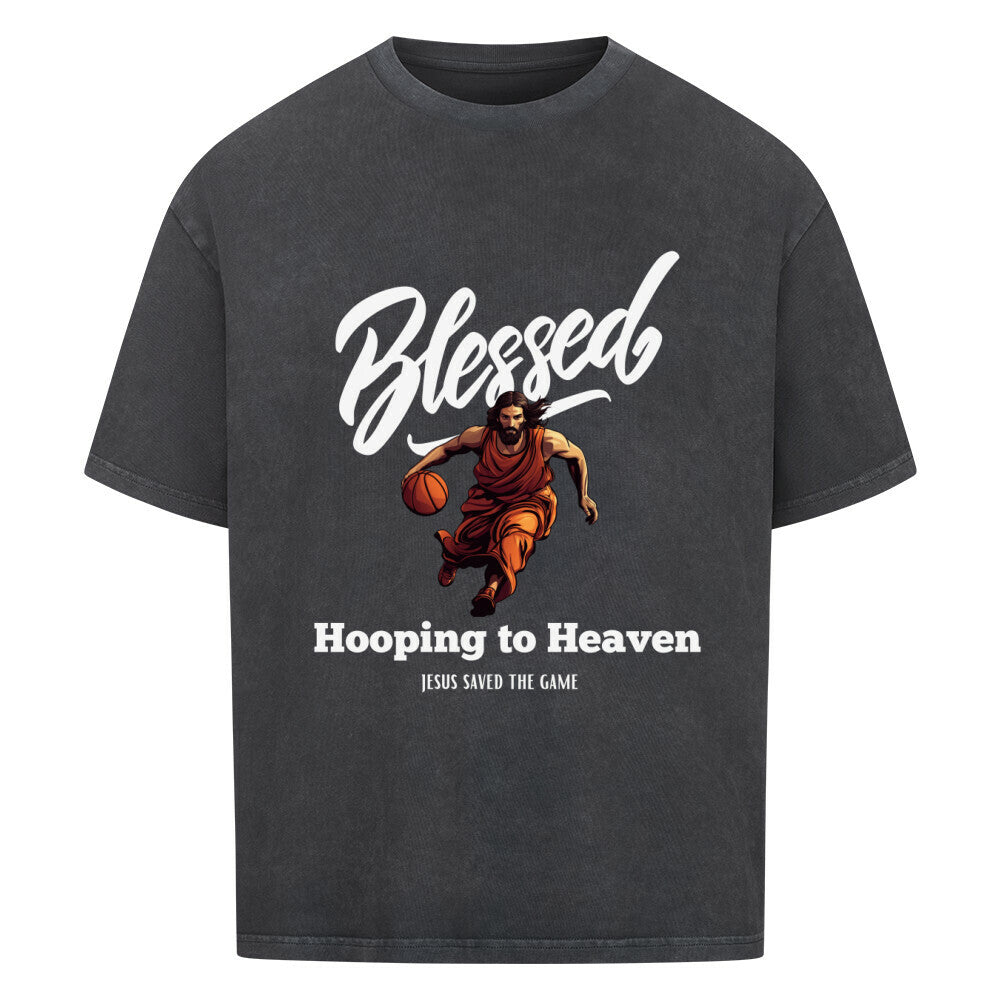Blessed Oversized Basketball T-Shirt Washed Black 100% Premium Baumwolle