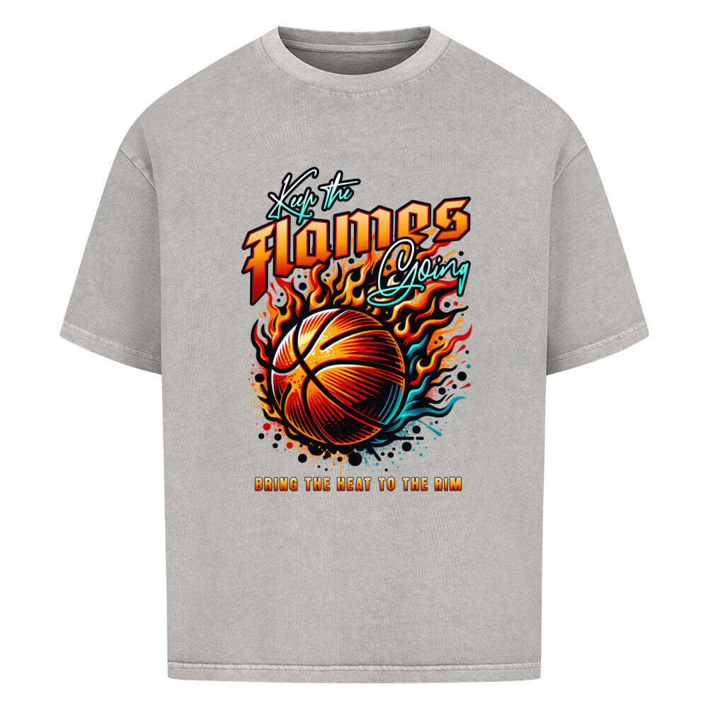 Keep the Heat Going Oversized Basketball T-Shirt Washed Grau 100% Baumwolle