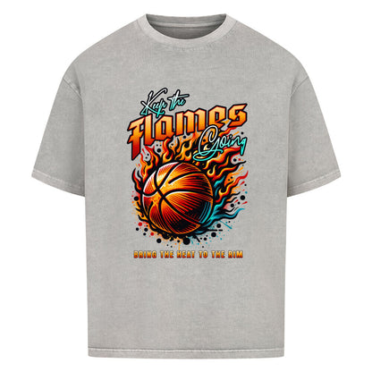 Keep the Heat Going Oversized Basketball T-Shirt Washed Grau 100% Baumwolle