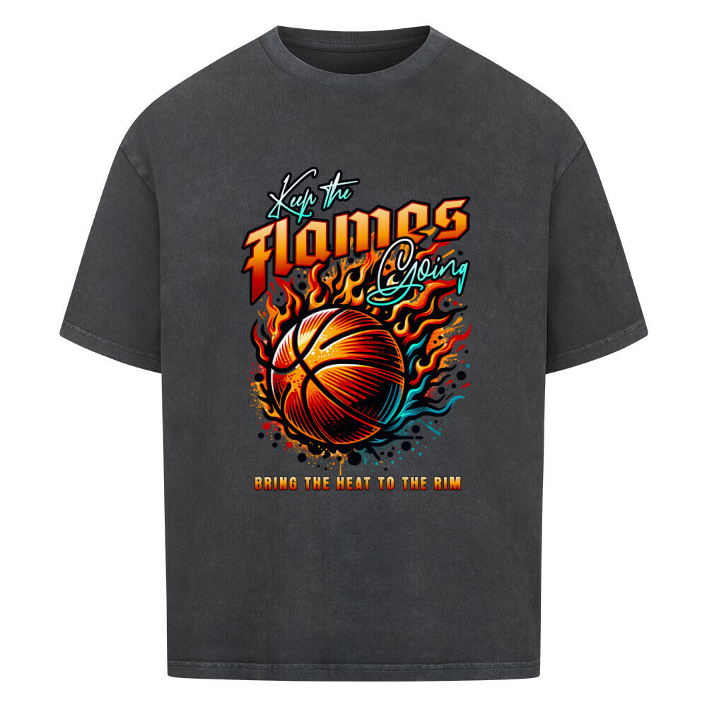 Keep the Heat Going Oversized Basketball T-Shirt Washed schwarz 100% Baumwolle