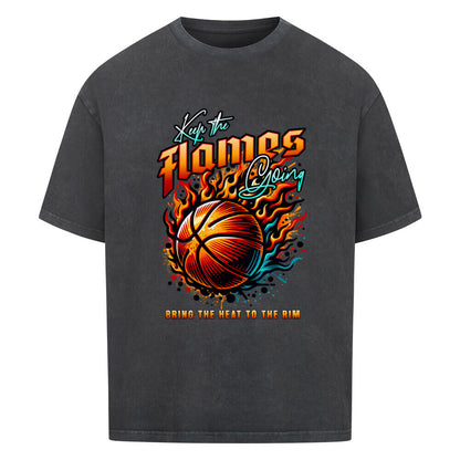 Keep the Heat Going Oversized Basketball T-Shirt Washed schwarz 100% Baumwolle