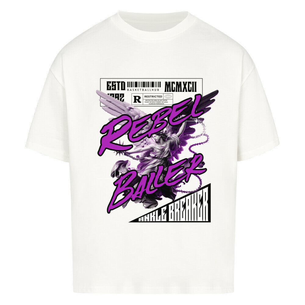 Oversized Basketball T-Shirt Rebel Baller weiß 100% Baumwolle