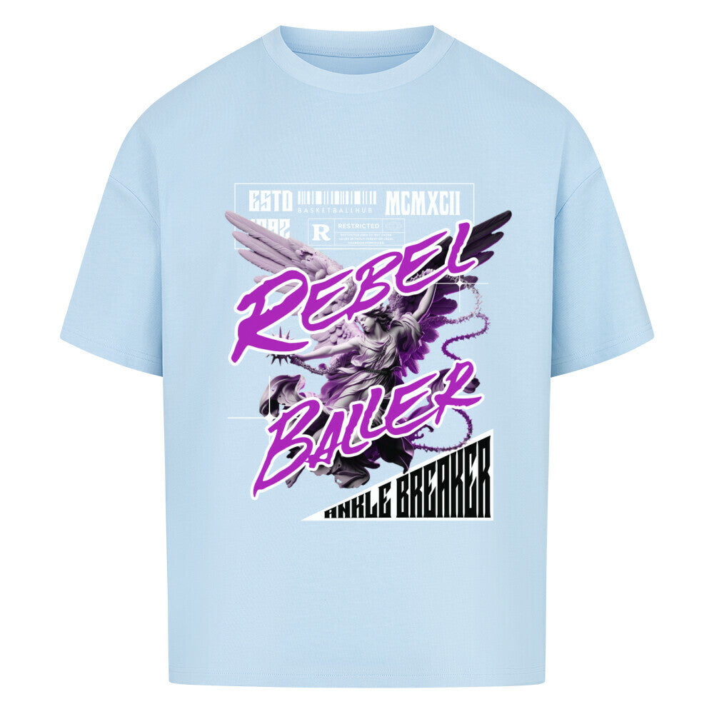 Oversized Basketball T-Shirt Rebel Baller babyblau 100% Baumwolle