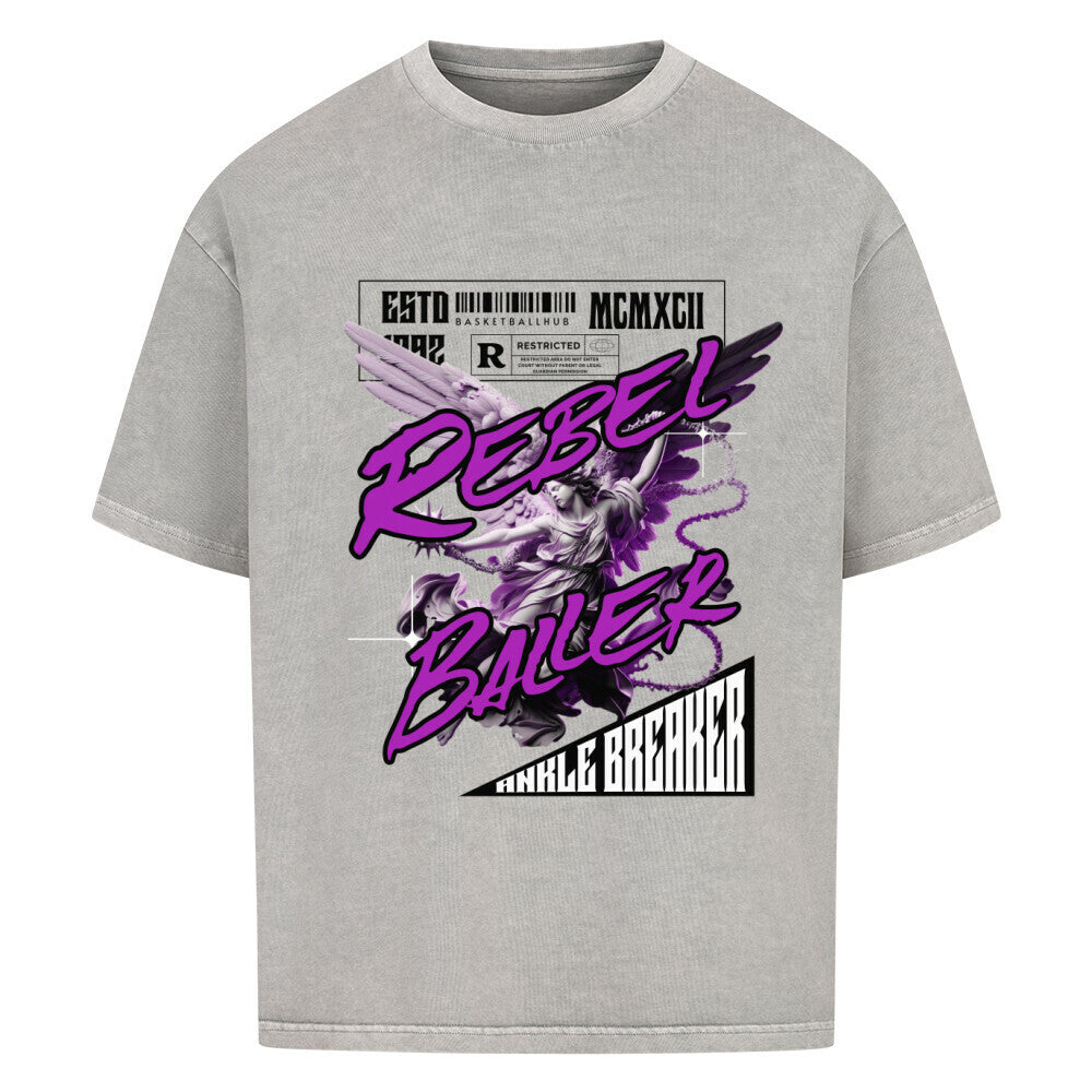 Oversized Basketball T-Shirt Rebel Baller washed grey 100% Baumwolle