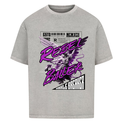 Oversized Basketball T-Shirt Rebel Baller washed grey 100% Baumwolle