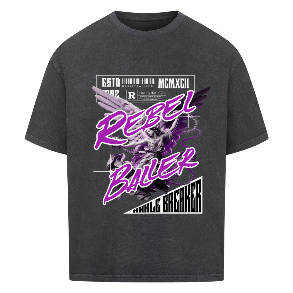 Oversized Basketball T-Shirt Rebel Baller washed schwarz 100% Baumwolle