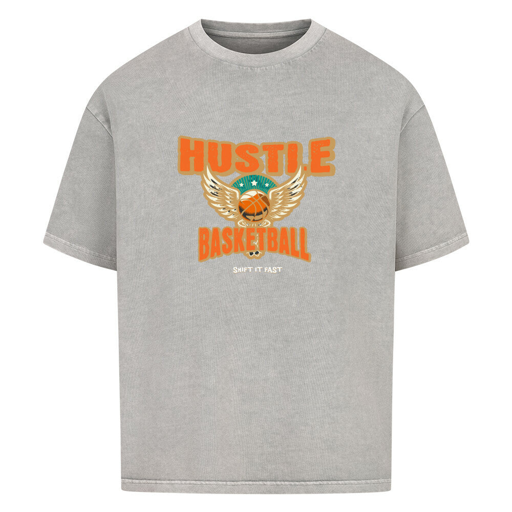 Oversized Basketball T-Shirt Hustle Washed grey 100% Baumwolle