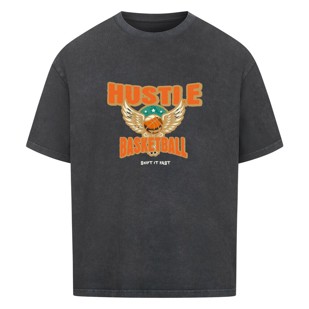 Oversized Basketball T-Shirt Hustle Washed schwarz 100% Baumwolle