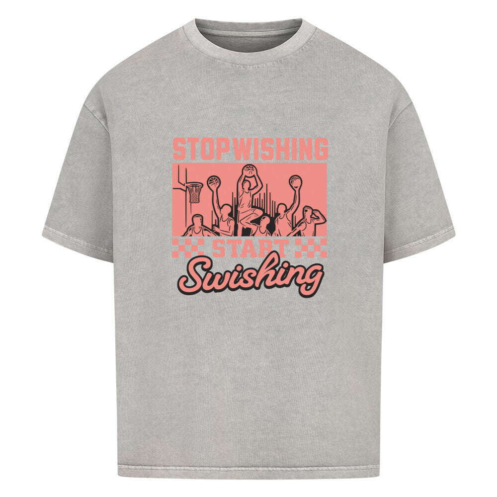 Stop Wishing Oversized Basketball T-Shirt Washed Grey 100% Baumwolle