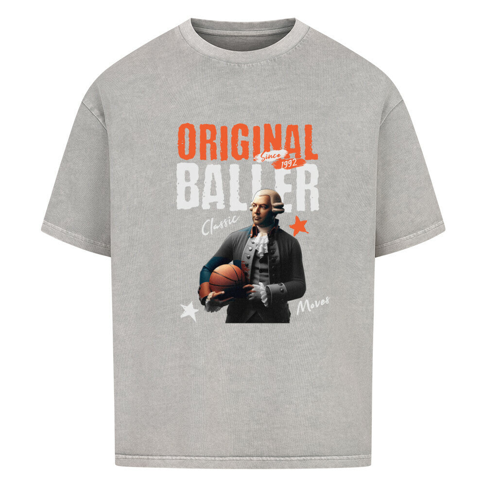 Oversized Basketball T-Shirt Washed Grey Original Baller 100% Baumwolle Humor oldtimer classic moves