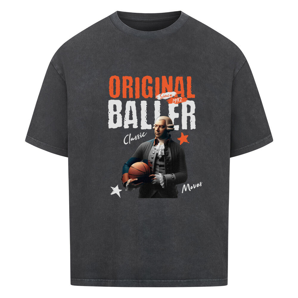 Oversized Basketball T-Shirt Washed Schwarz Original Baller 100% Baumwolle Humor oldtimer classic moves