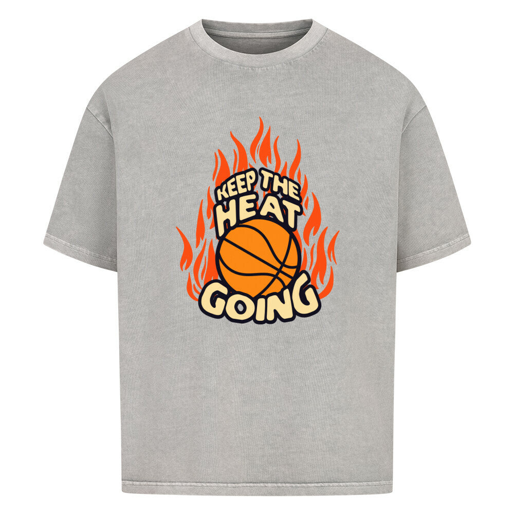 Oversized Basketball T-Shirt Keep the Heat Washed Grau 100% Baumwolle