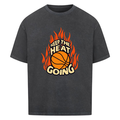 Oversized Basketball T-Shirt Keep the Heat Washed Schwarz 100% Baumwolle