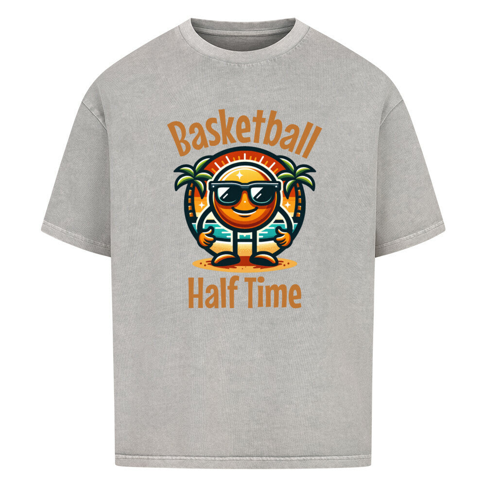 Half Time Oversized Basketball T-Shirt Washed Grey 100% Baumwolle