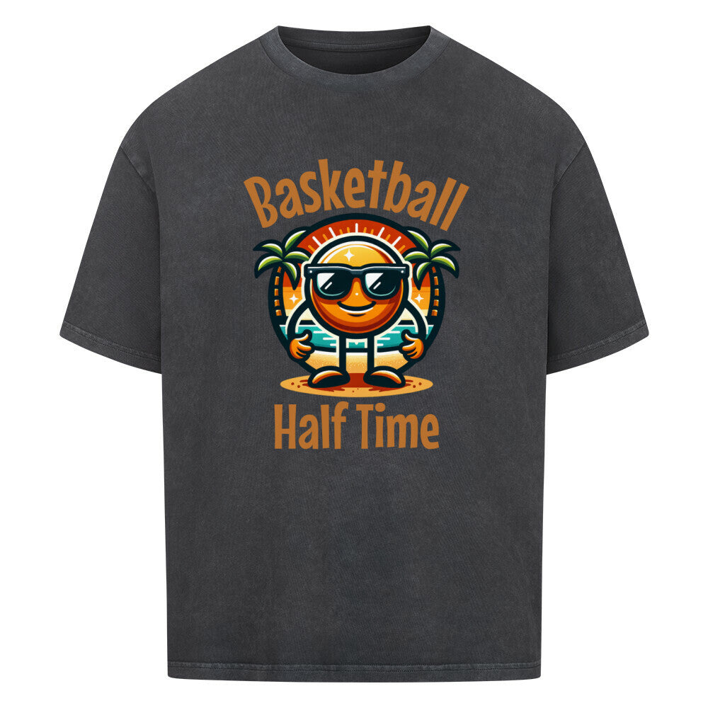 Half Time Oversized Basketball T-Shirt Washed Black 100% Baumwolle