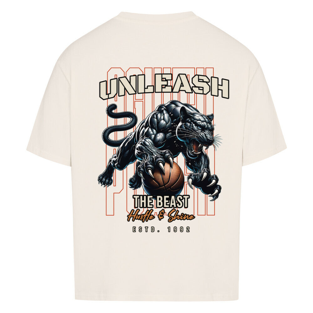 Oversized Basketball T-Shirt Unleash the Beast weiß Premium Baumwolle