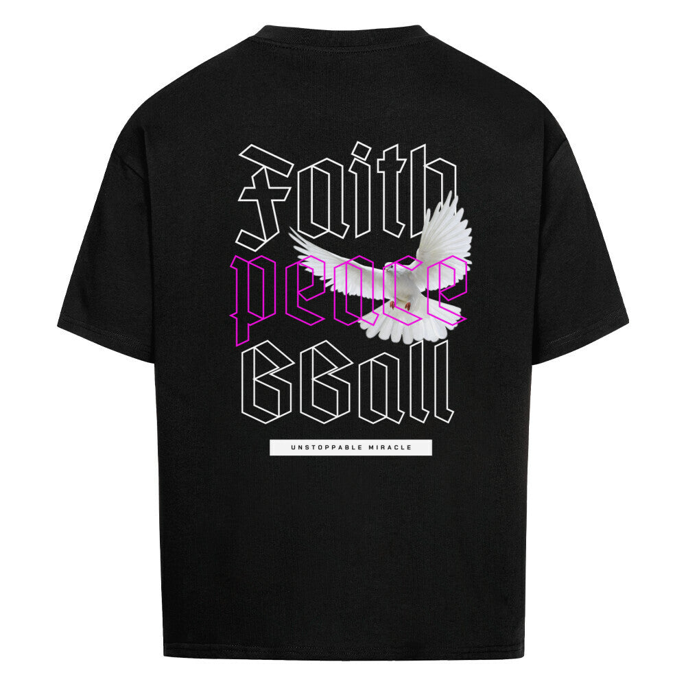 Faith Peace BBall Oversized T-Shirt Schwarz 100% Premium Baumwolle