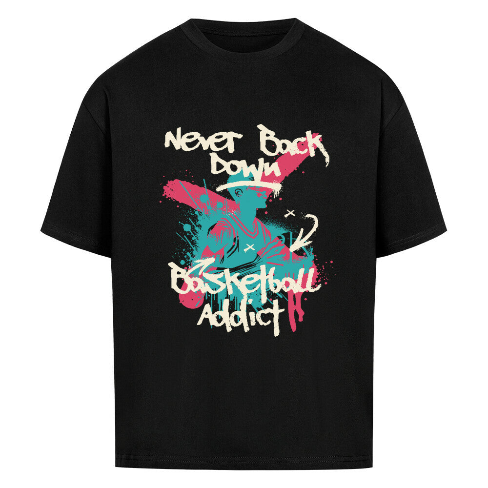 Oversized basketball T-Shirt never back down Schwarz Premium Baumwolle