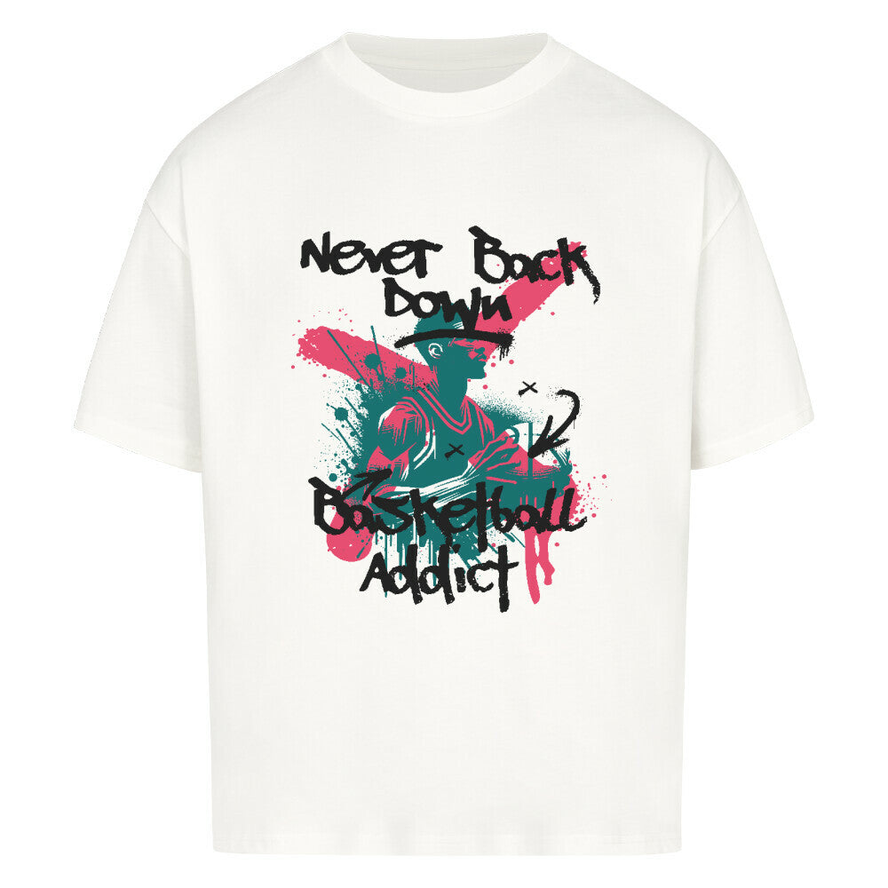 Oversized Basketball T-Shirt never back down Weiß Premium Baumwolle