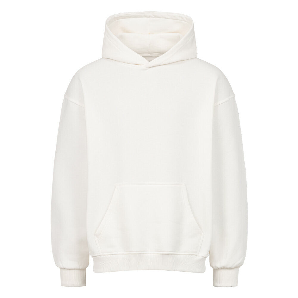 Vorderansicht eines cremefarbenen Oversized-Hoodies mit 'Harakiri Basketball Spirit' Print auf dem Rücken, der ein Samurai-Skelett mit Katana und Kirschblüten zeigt. 80% Baumwolle und 20% Polyester. 380 GMS.